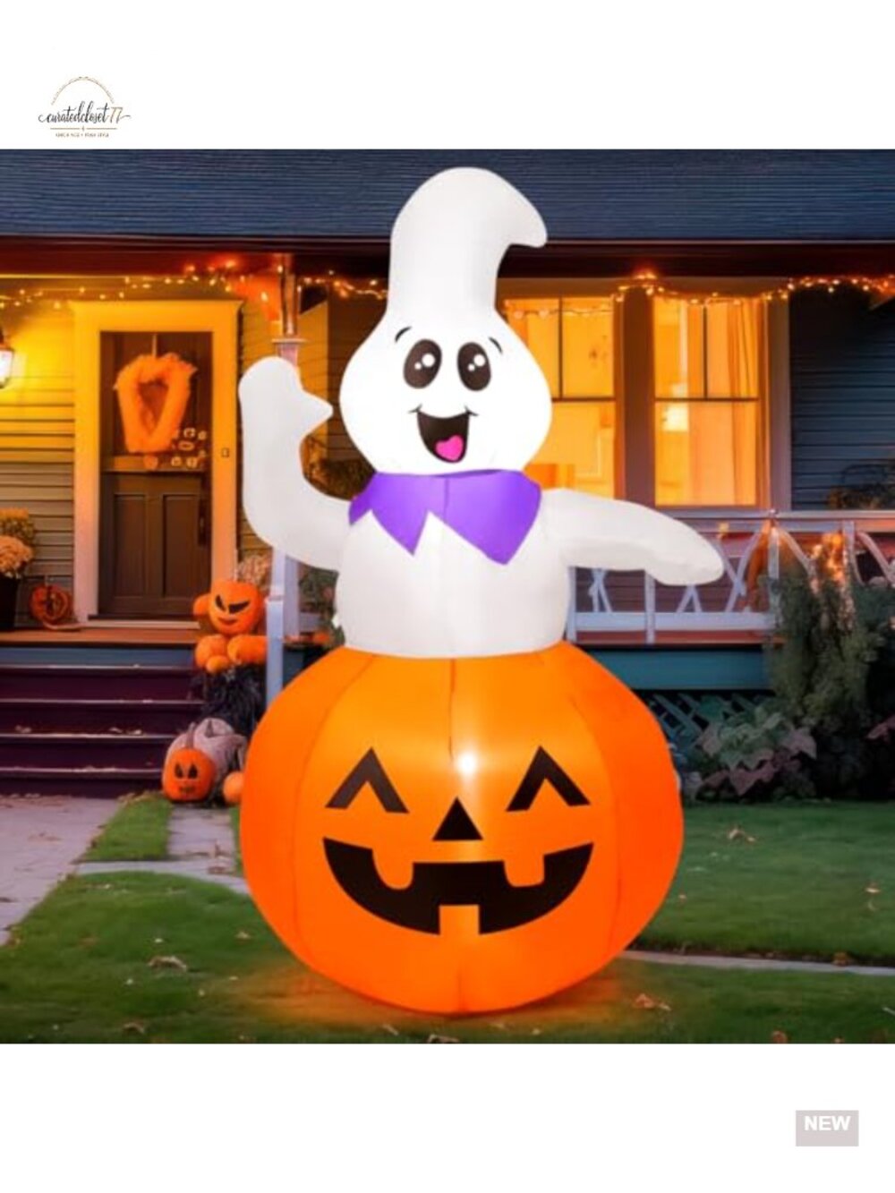 Cute Pumpkin Ghost Halloween Inflatable Outdoor Yard Decoration with LED Lights